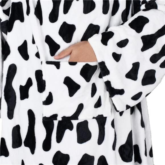 Cow Print Wearable Blanket with Sleeves and Pocket, Cozy Soft Fleece Mink Plush - Picture 5 of 7